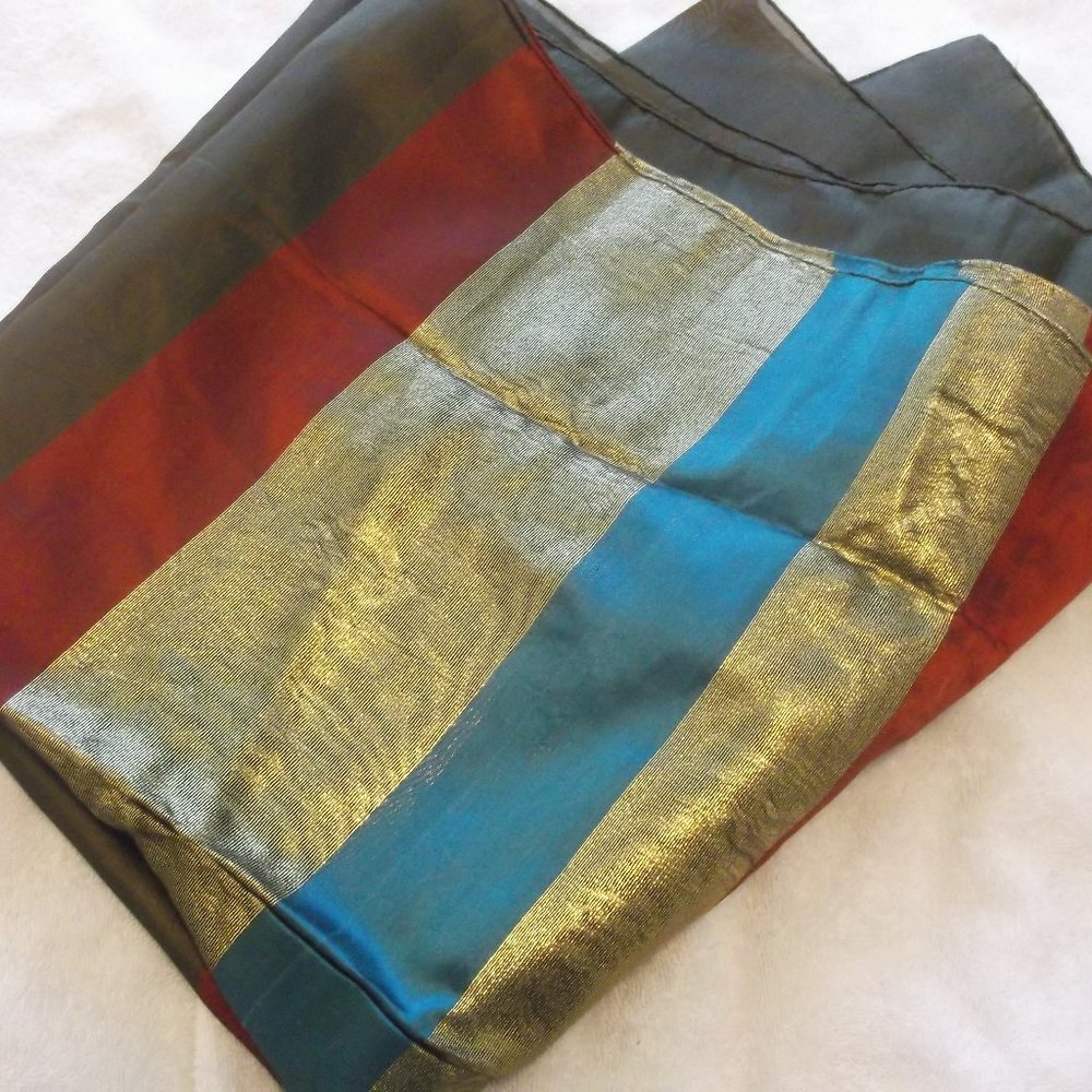Brown Metallic Striped Scarf Semi Sheer 23 by 80